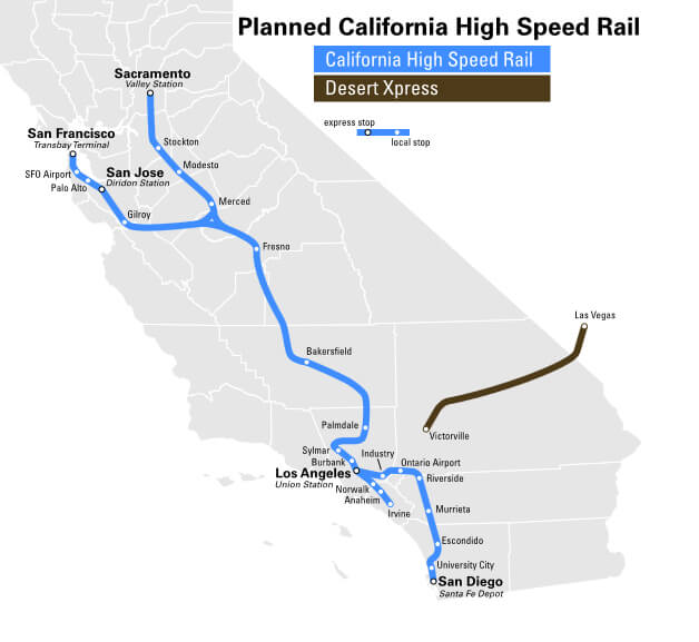 캘리포니아 고속철도 2029 선지도