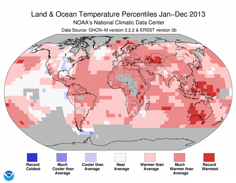 global warming map 2013 temperatures