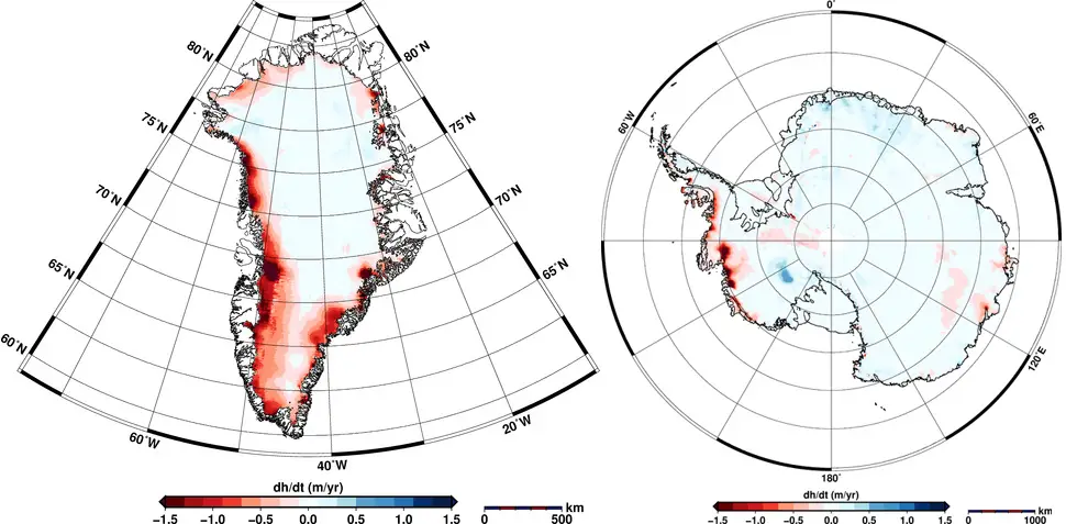elevation change maps greenland and antarctica