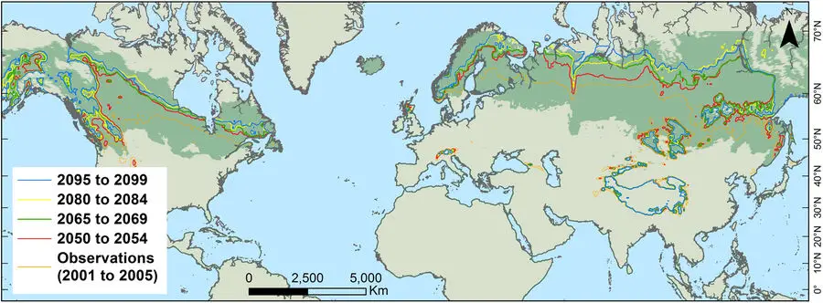 global warming boreal map 2100