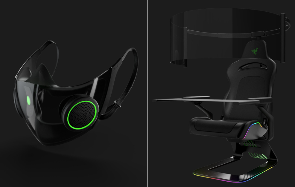 razer smart mask and futuristic gaming chair