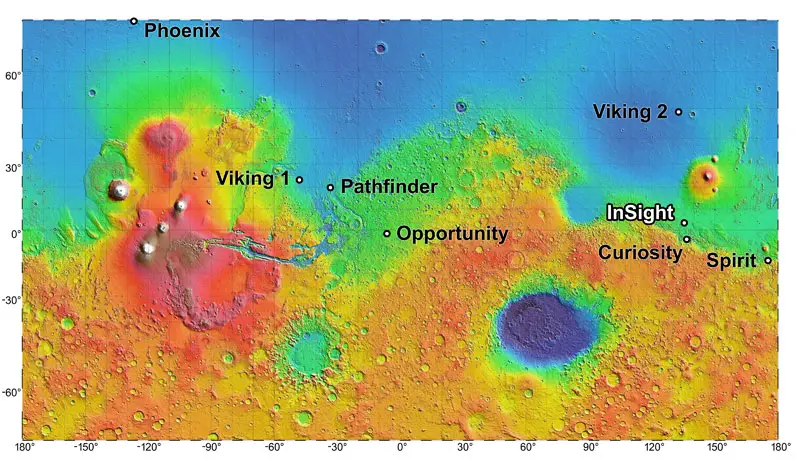 mars insight map landing site