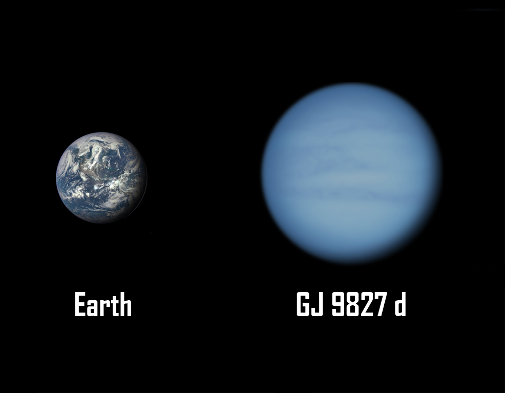 Earth and GJ 9827 d size comparison