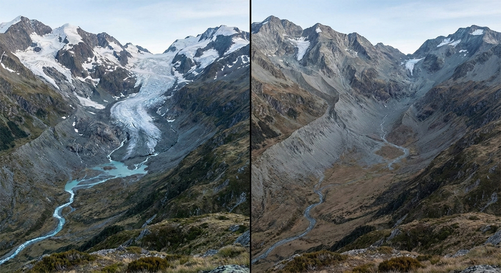 future timeline glacier loss 2100 before and after
