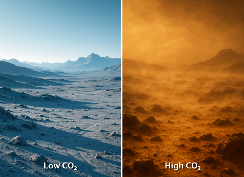 low co2 vs high co2 exoplanet surface