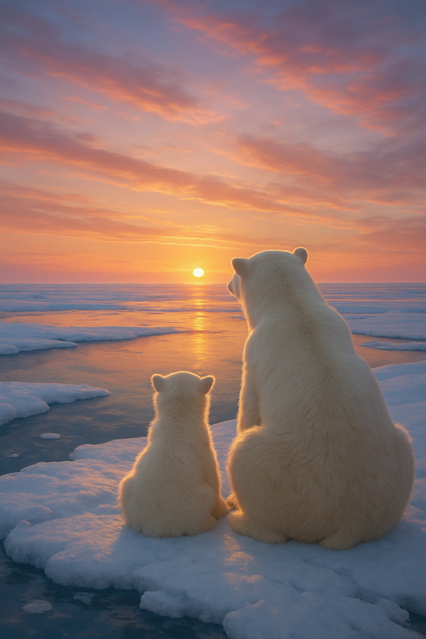 polar bears sitting and staring at sunset