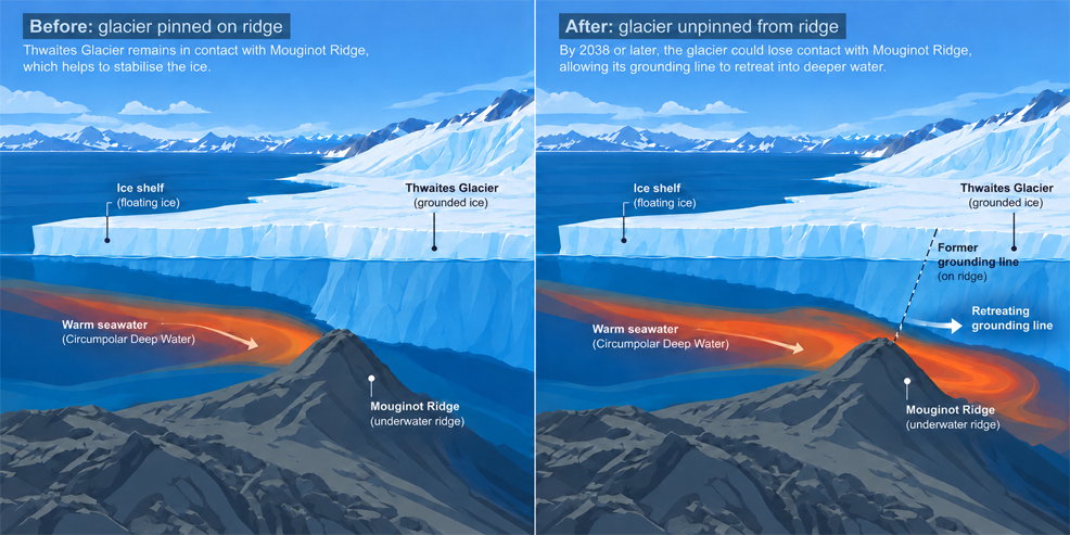 Thwaites glacier grounding line retreat 2038