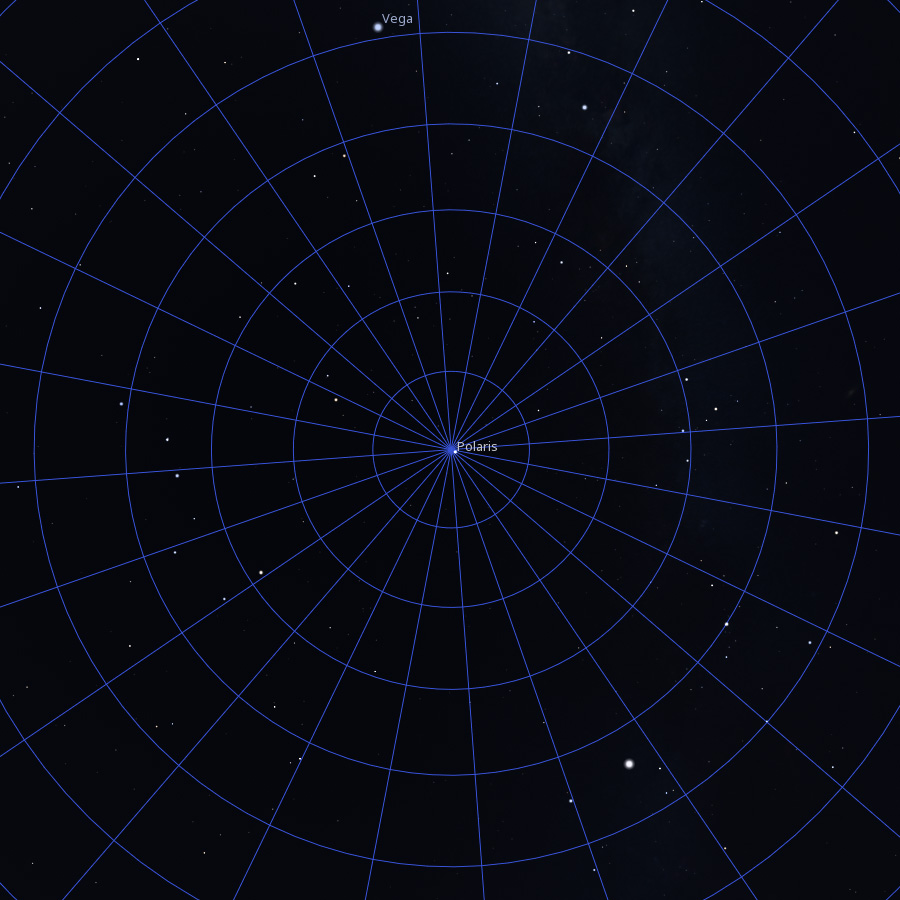 The northern pole star in 2026, showing Polaris near the north celestial pole